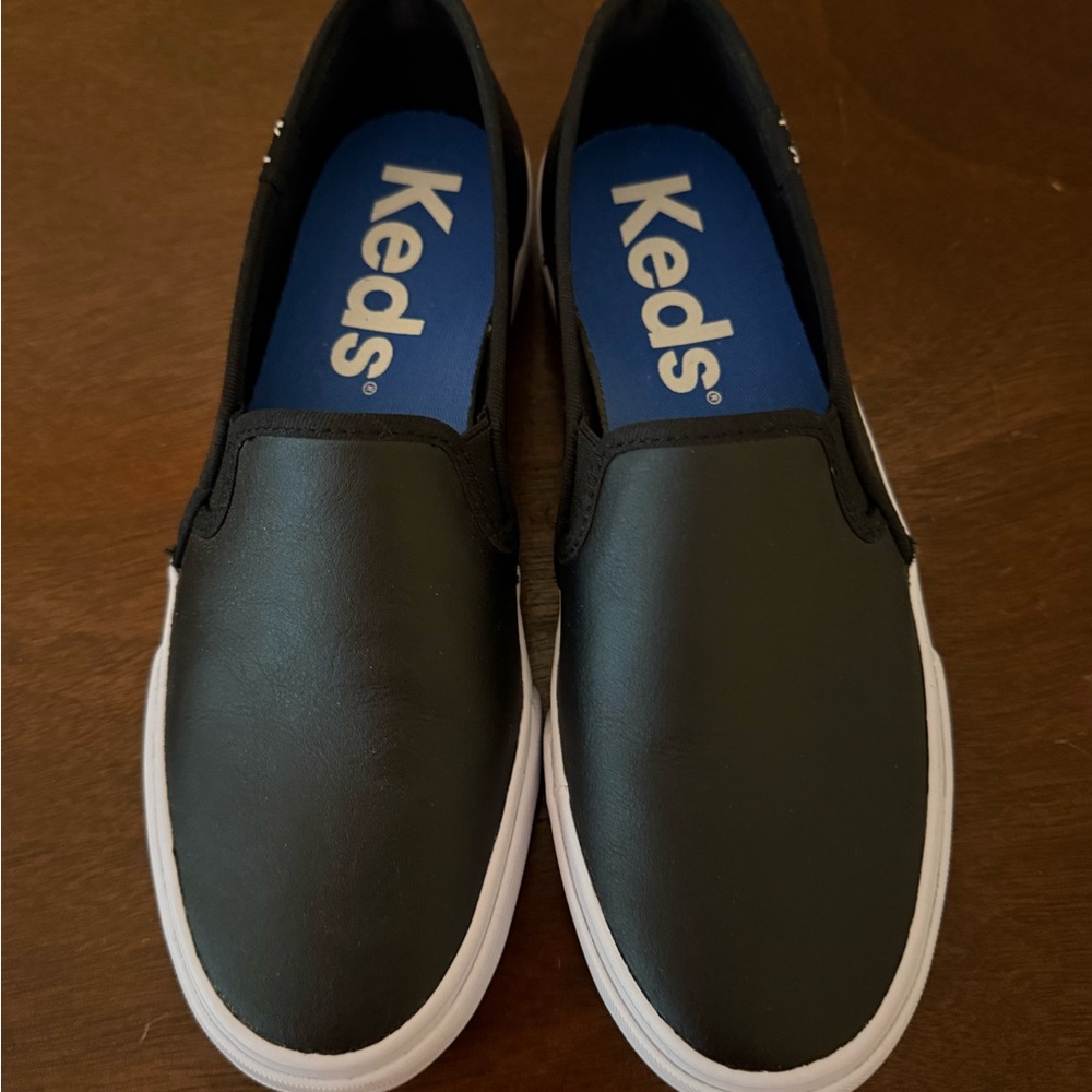Keds Black Leather Slip-On Shoes